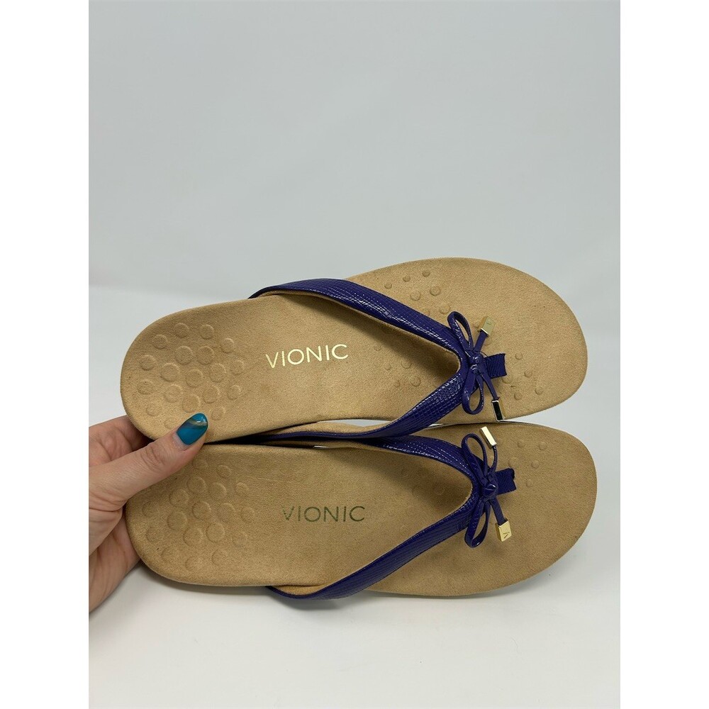 Vionic Rest Bella II Women's Thong Flip Flop Sandals Purple Bow Gold Tips Size 8 - Picture 8 of 10